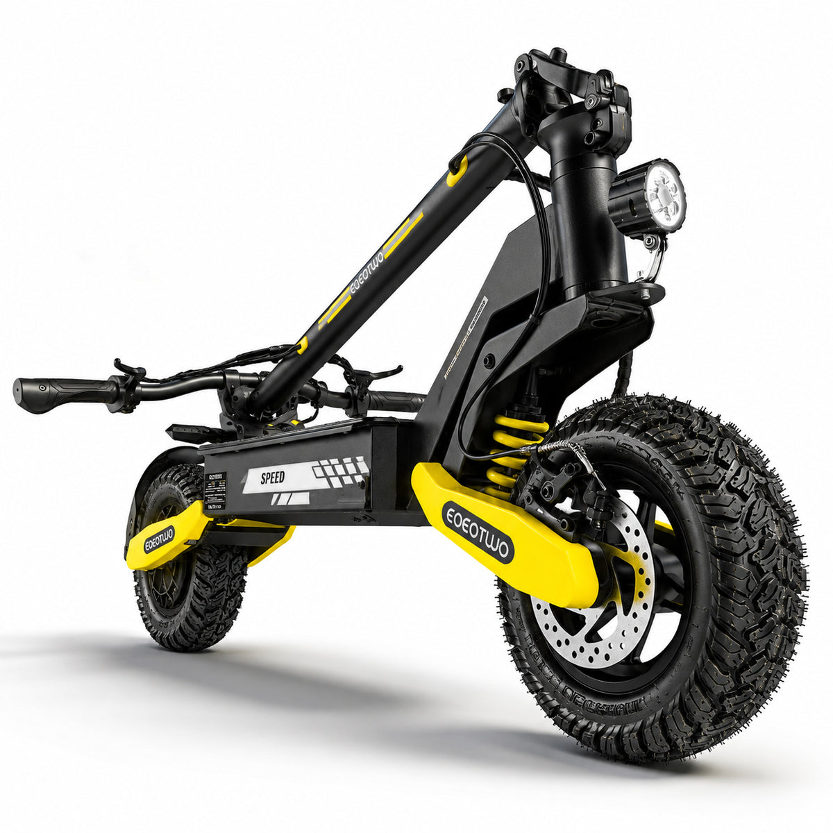 1200W off-road electric scooter, black frame with yellow accents